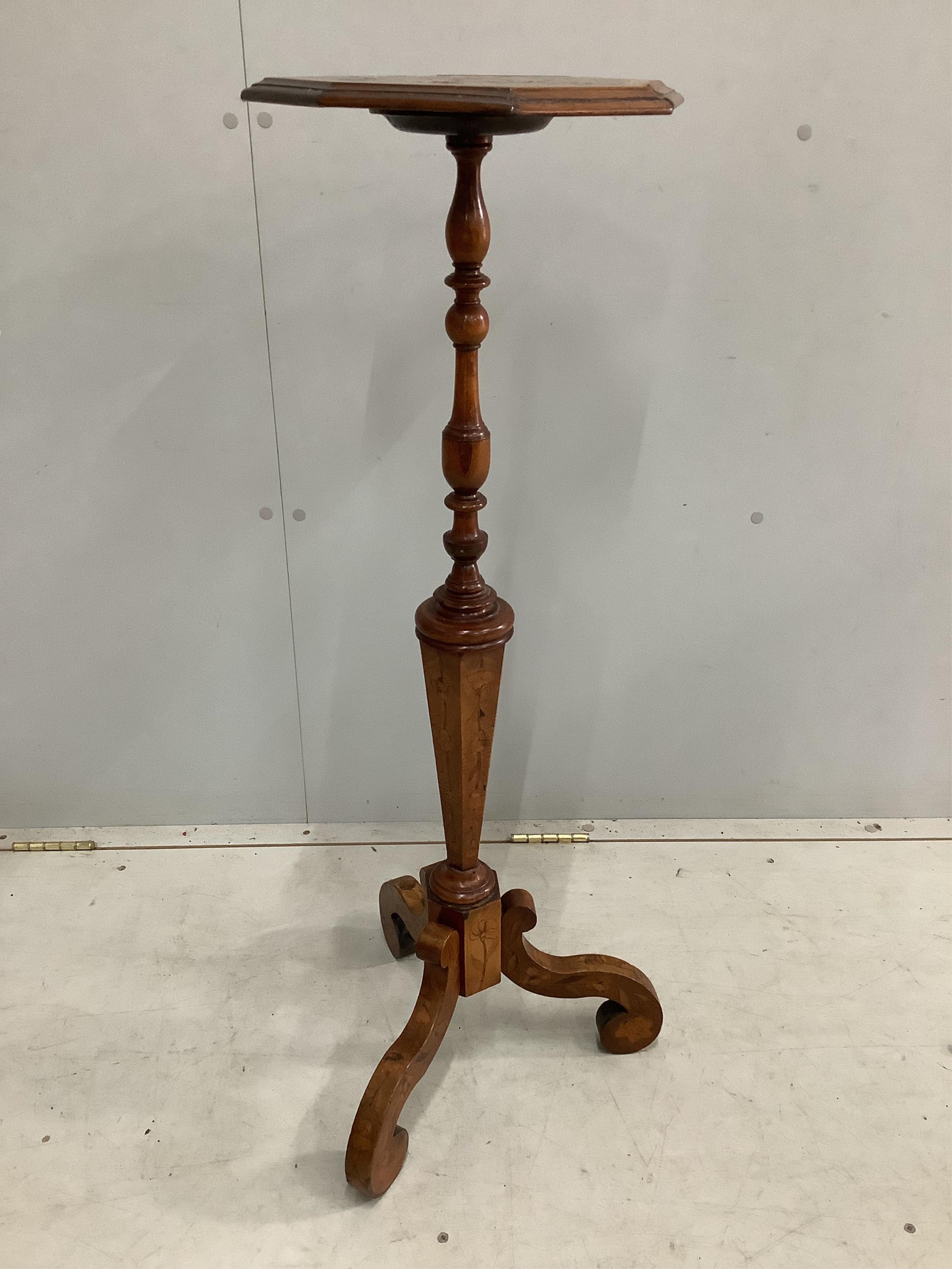 A 19th century Dutch floral marquetry inlaid walnut torchere, height 96cm